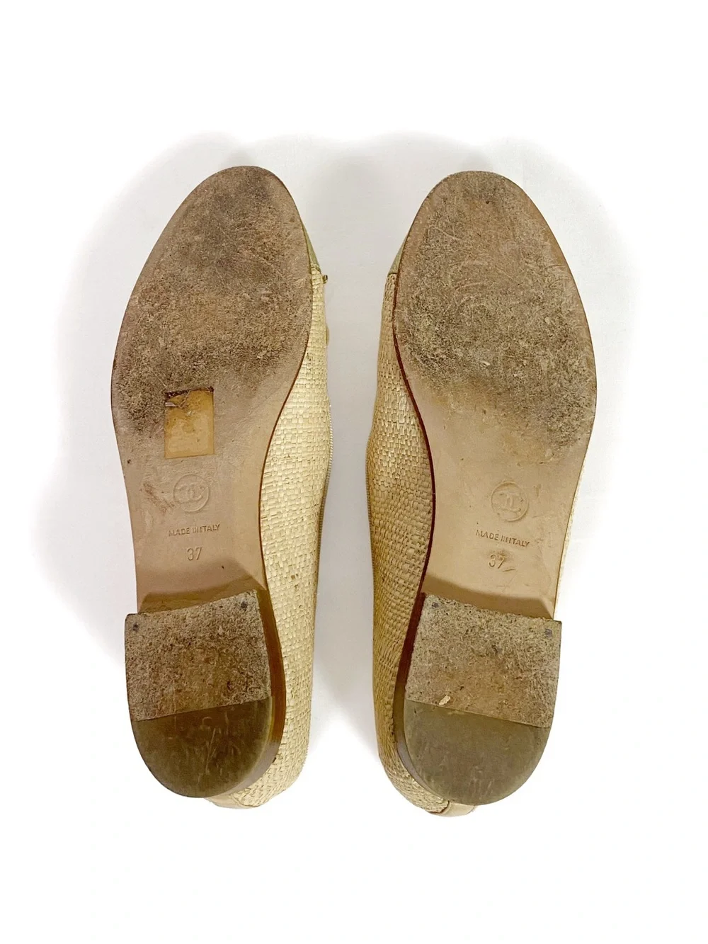 Chanel CC Cap Toe Ballet Flats Bow Raffia Gold - Picture 6 of 9
